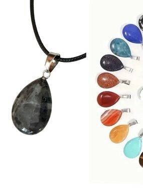 ⭐️ 5 for $25 Natural Stone Water Droplet Pendant Necklace on a Black Cord
